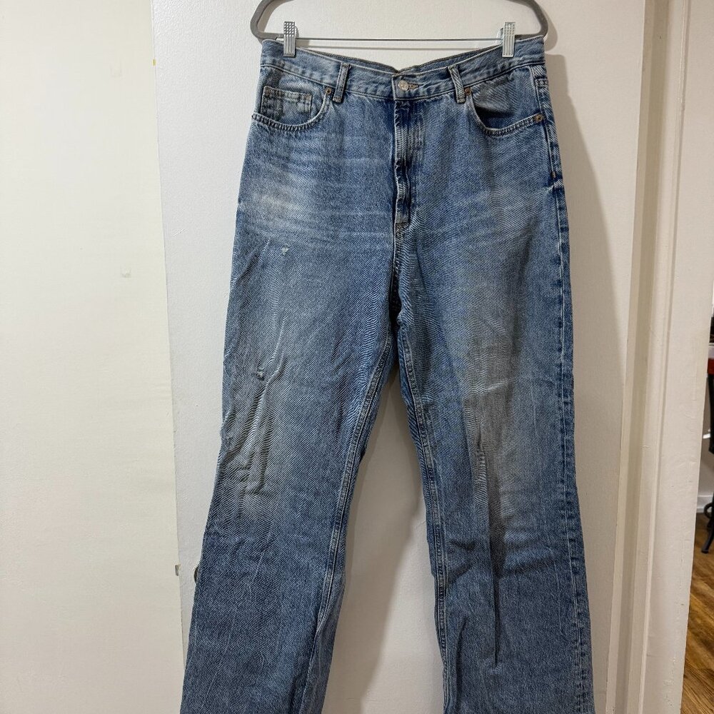 ZARA High-Rise Straight-Leg Jeans | Raw Hem Denim | Size 14